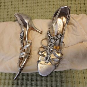 Silver 2” heels. Size 8.